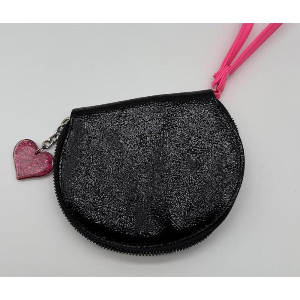Black Glittery Wristlet Coin Purse w/ Pink Heart Charm